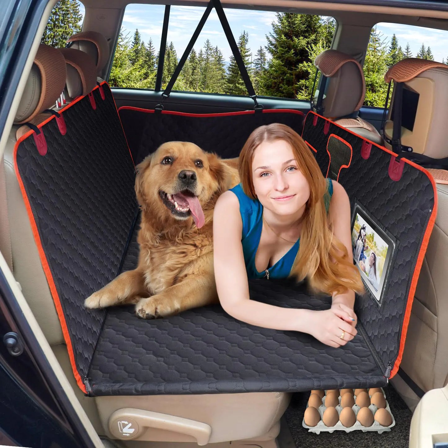 SerPro Hard Bottom Waterproof Dog Car Seat Hammock – Back Seat Extender for Dogs