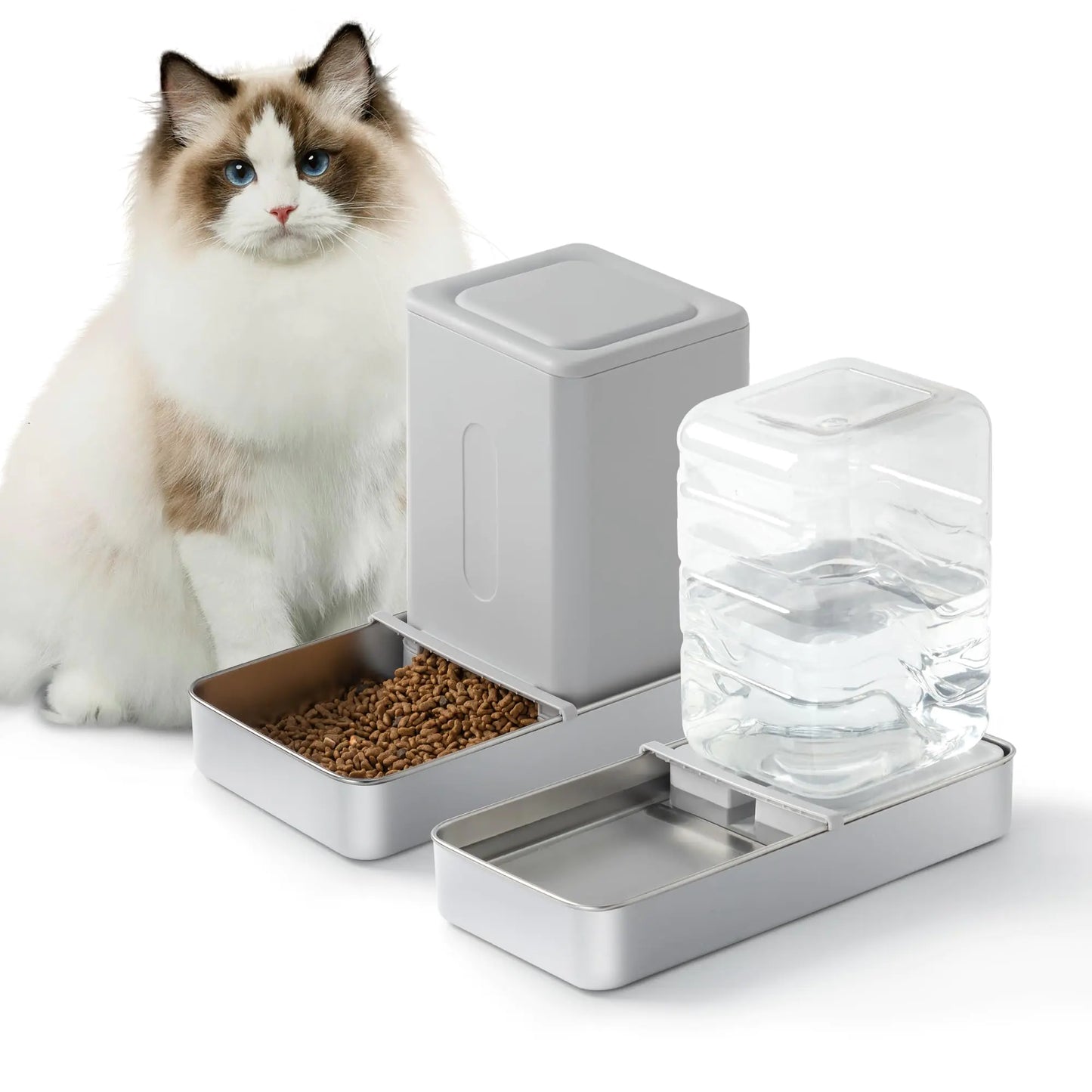 Dual gravity stainless steel automatic cat feeder and water dispenser with 3.8L capacity for food and water