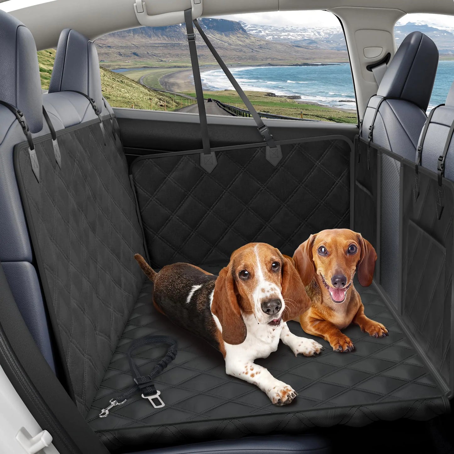 BurgeonNest Dog Hammock for Car – Hard Bottom Waterproof Back Seat Extender for Large Dogs