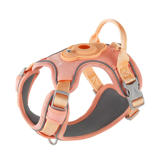 TSPRO Airtag Tactical Dog Harness in Orange with Reflective No-Pull Design and Handle – Size 4
