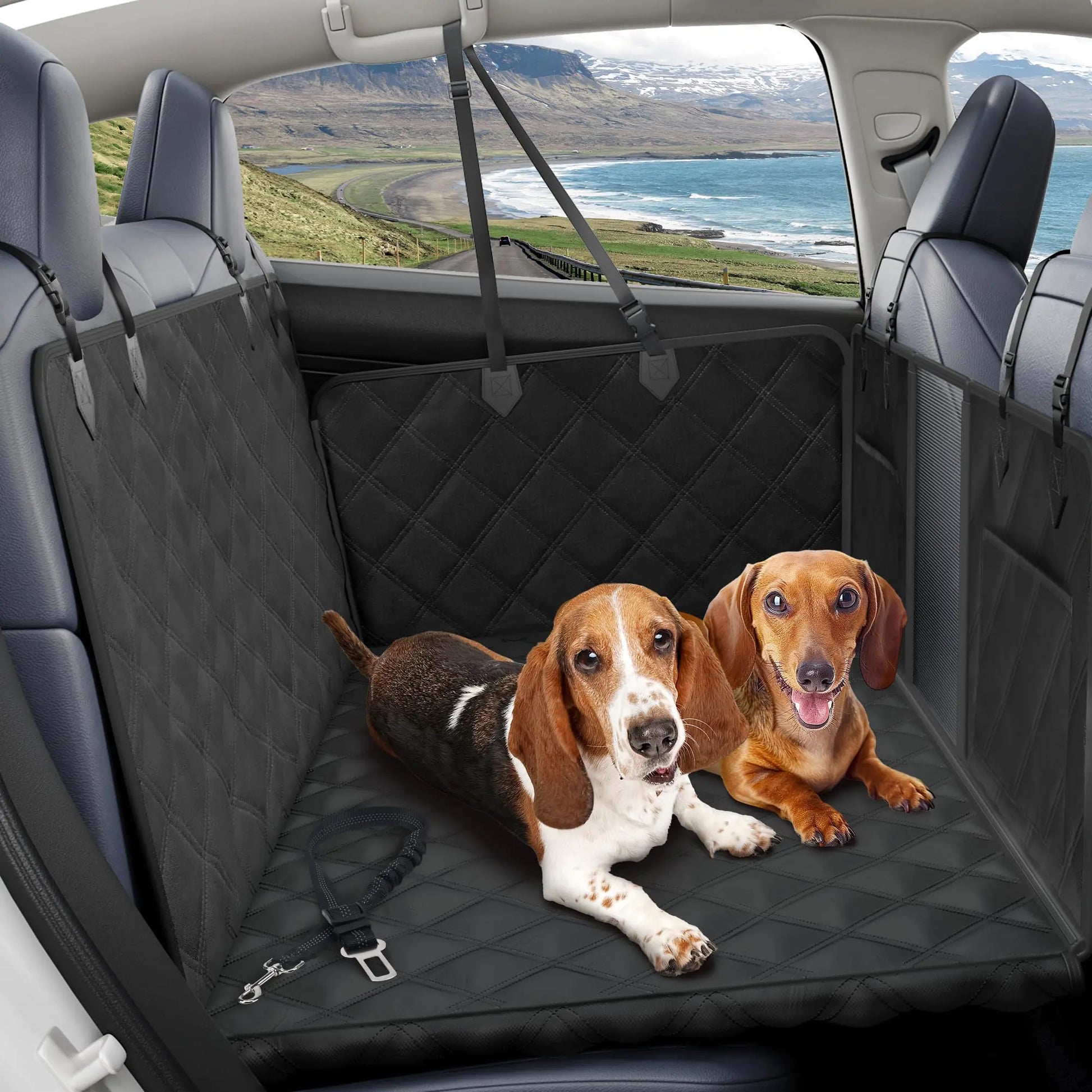 BurgeonNest Hard Bottom Dog Hammock – Waterproof Car Seat Cover and Back Seat Extender for Dogs
