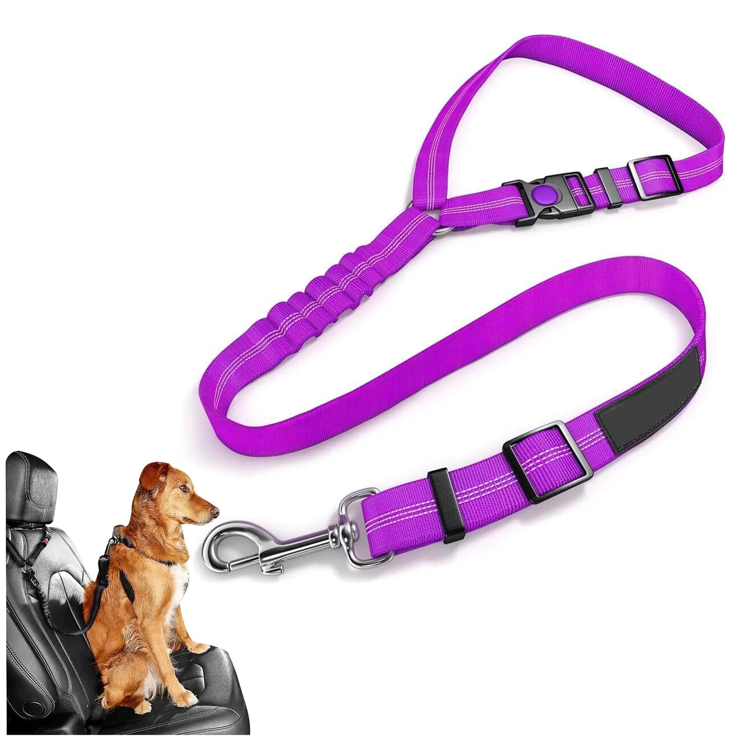 Purple Dog Car Seat Belt with Headrest Harness – Adjustable & Tangle-Free Travel Safety for Pets

